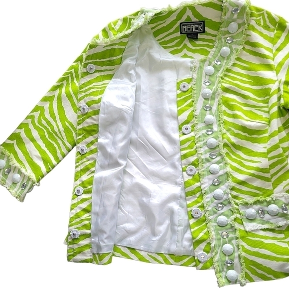 3/$15 🔴 Berek Y2K Lime Green Zebra Print Rhinestone Embellished Blazer Jacket - Picture 5 of 6